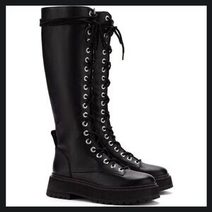 Larroude Black Lace-Up Knee Boots